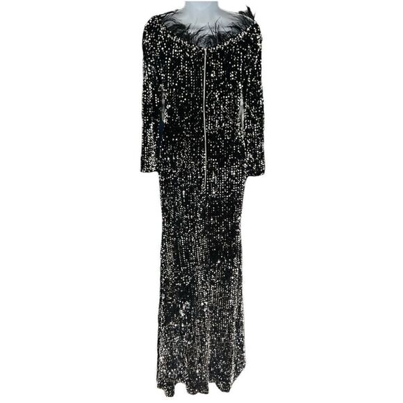 NEW FASHION Bodycon Sexy Dresses Women Off Shoulder Feather Long Dress Size XL - Picture 5 of 9